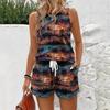 Europe and the United States 1116 new women's summer casual simple Hawaiian sleeveless vest shorts two-piece set