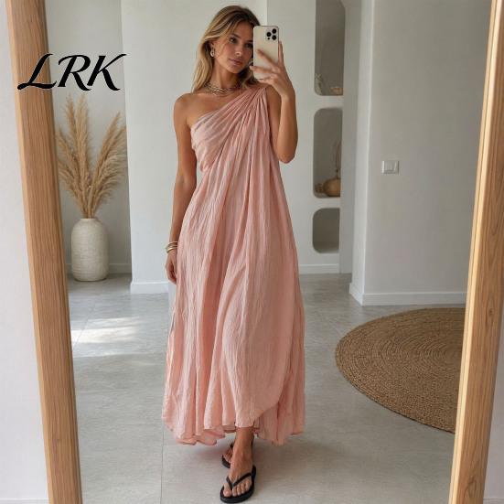 Comfortable Daily Dress Women's Summer One Shoulder Beach Sundress, Pleated A-line Lightweight Women Flowy Long Dress, Casual Loose Travel Vacation