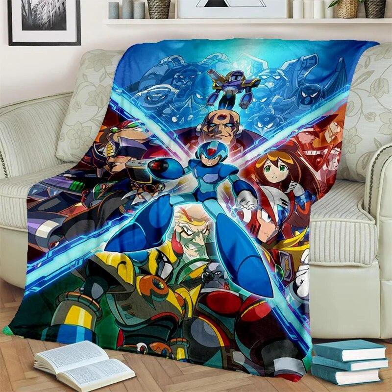 Retro Games Megaman Rockman Cartoon Blanket,Soft Throw Blanket for Home Bedroom Bed Sofa Picnic Travel Office Cover Blanket Kids