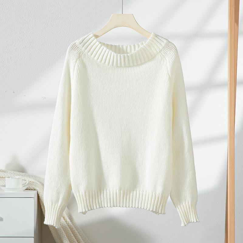 Women's Sweater Autumn Winter Ventilate Fashion Solid Color Rib Knit Long Sleeve One-Shoulder Casual Sweater
