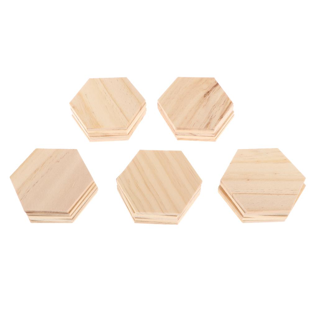 Unfinished Hexagon-Shaped Wood Pieces (25pc) – Wooden Coasters, Light Smooth to Paint, Stain,