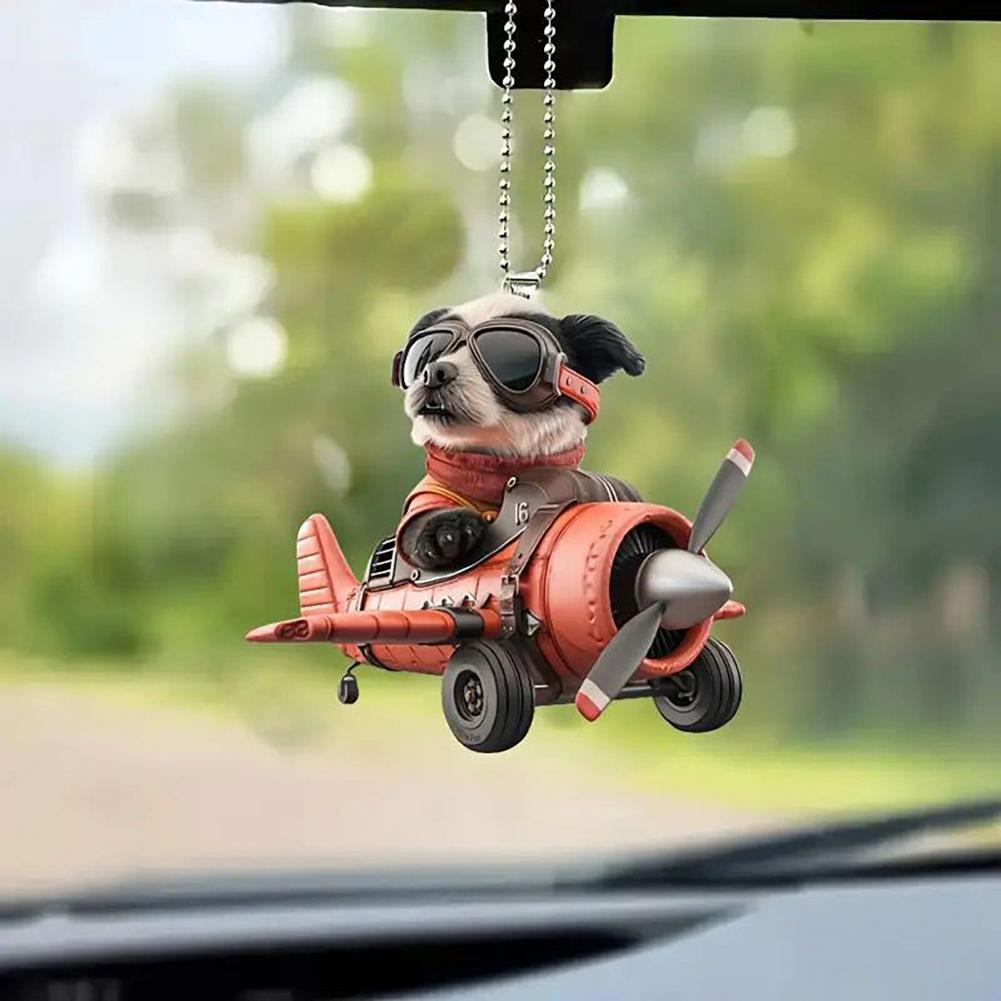 Airplane Dog Hanging Decoration Acrylic Animal Pendant 2D Flat Home Christmas Tree Car Rearview Mirror Puppy Hanging Ornament