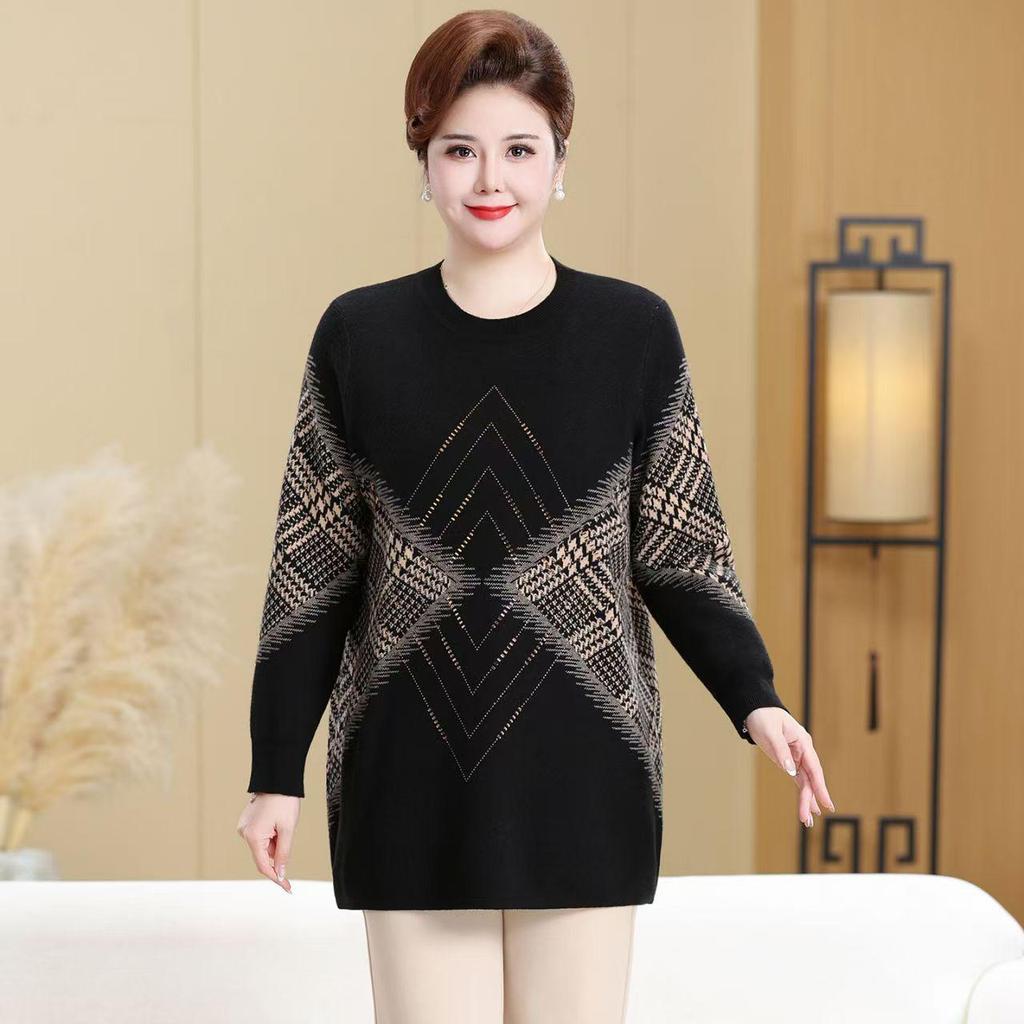 Extra Wide Plus Size Autumn/Winter Wool Pullover Sweater for Middle-Aged and Elderly Women