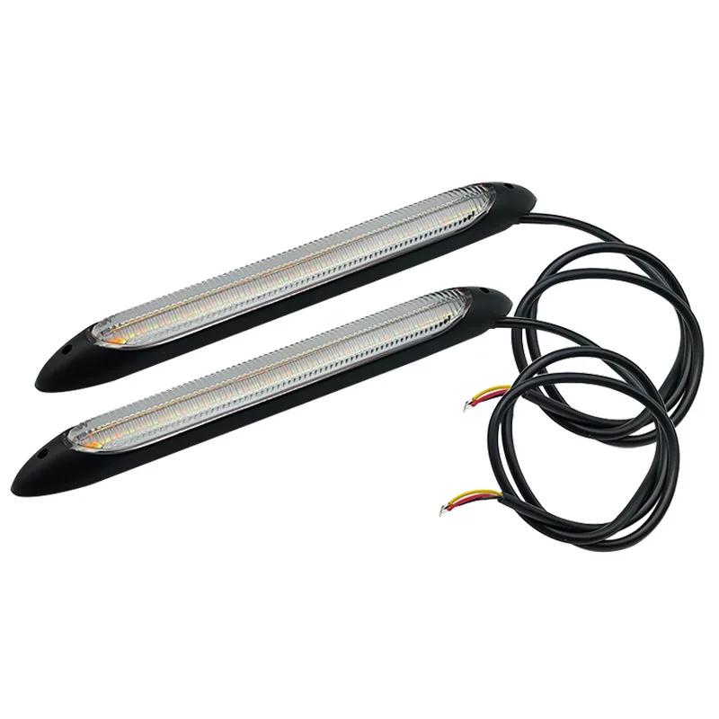 Waterproof LED Daytime Running Lights - Universal 12V Car DRL with Sequential Back Signal & Yellow Day Flow Lighting