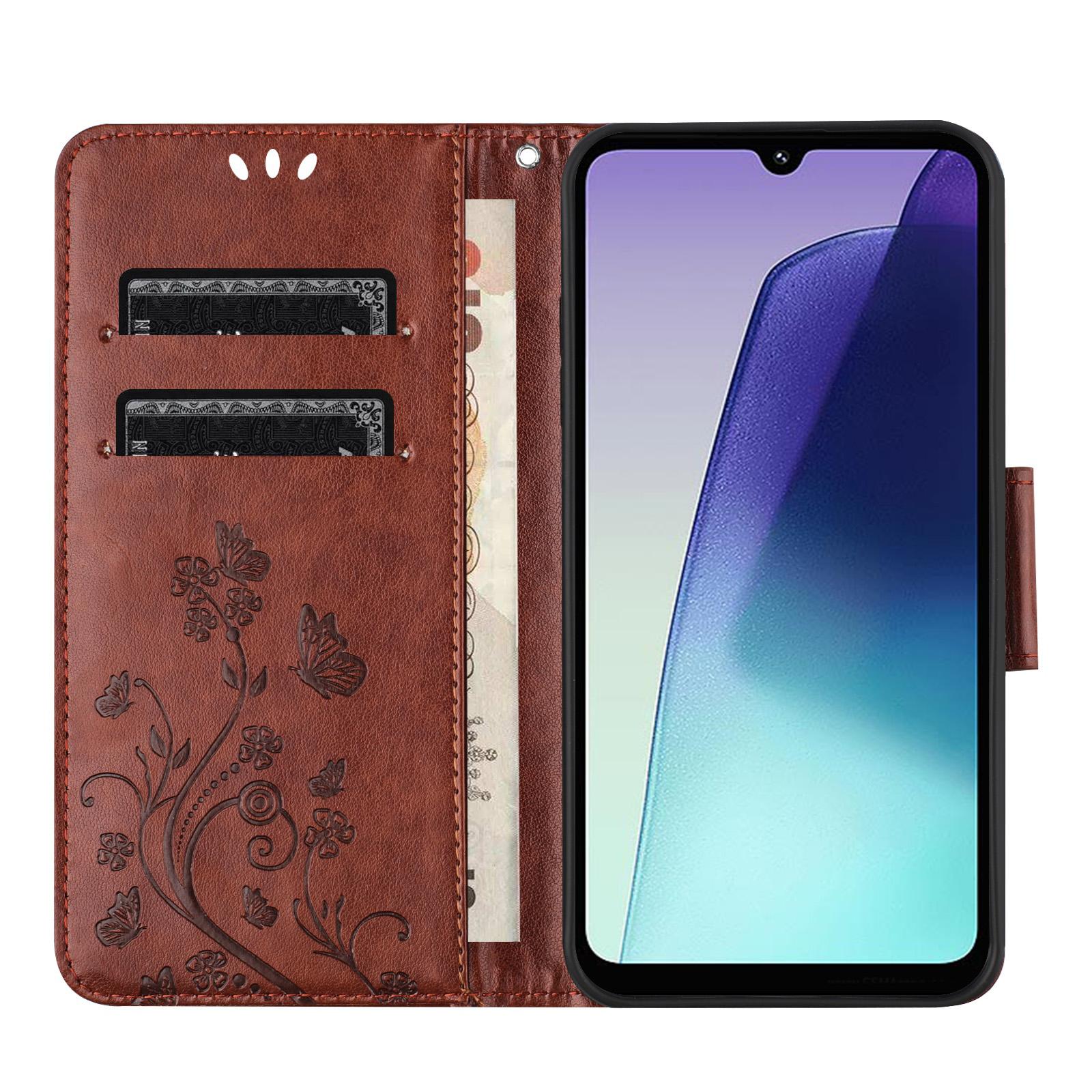 

Phone Case For Xiaomi Redmi 14C 4G/14R 5G/Poco C75 4G Imprinted Mini Butterfly Leather Wallet Phone Cover Brown