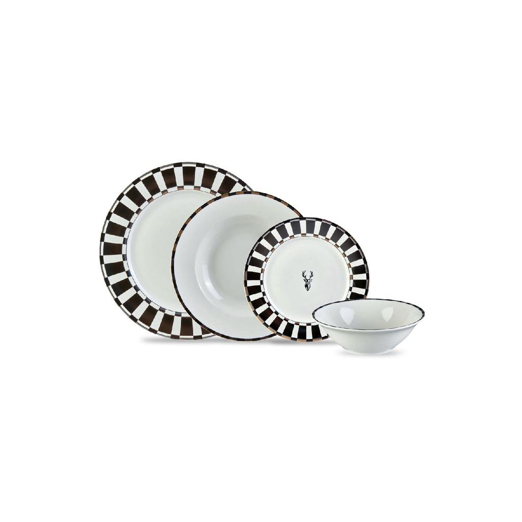 Aries Black 24 Piece Porcelain Dinner Set For 6 People