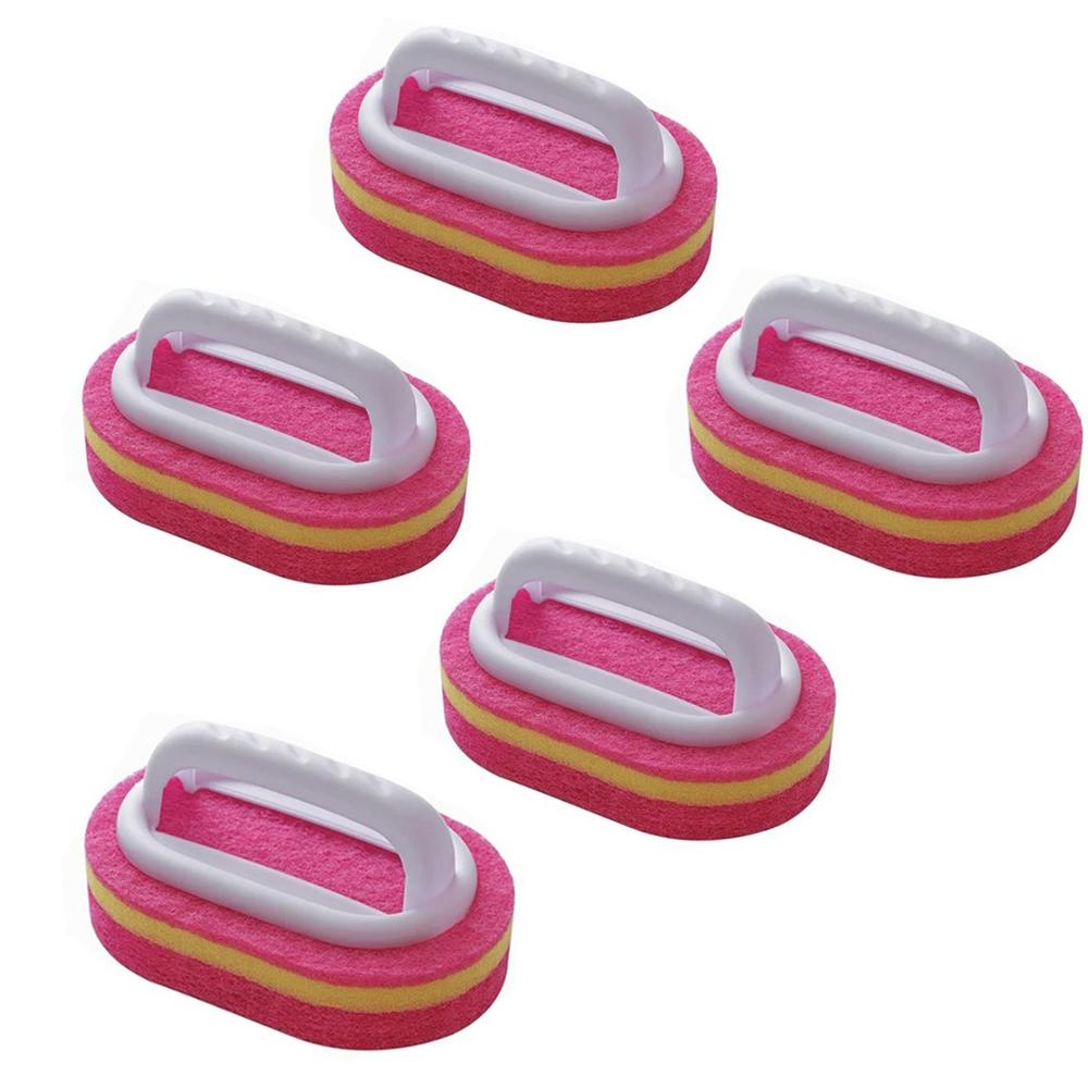 

Губка для чистки ванной комнаты с ручкой, многоразовая, без царапин, широко используемая кухонная губка для удаления остатков 5PCS красный