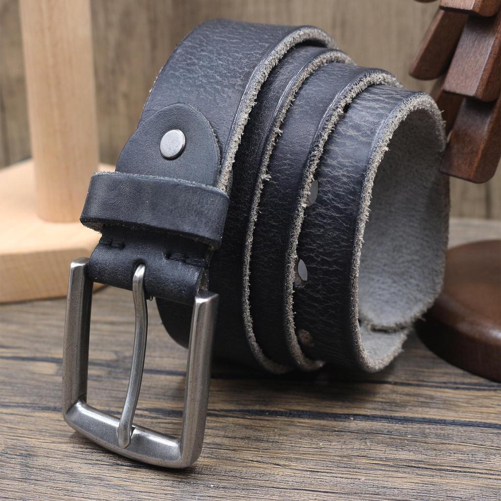 Men's 3.8CM Washable Distressed Leather Belt, Top Layer Cowhide Pin Buckle for Casual Jeans