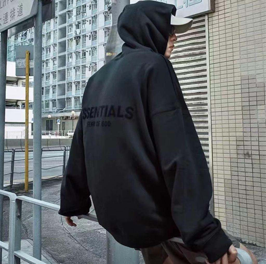 22SS Hooded Sweatshirt with Front and Back Flocking - ESSENTIALS Trendy American Streetwear, Cross-Border Hoodie with Double Stitching.