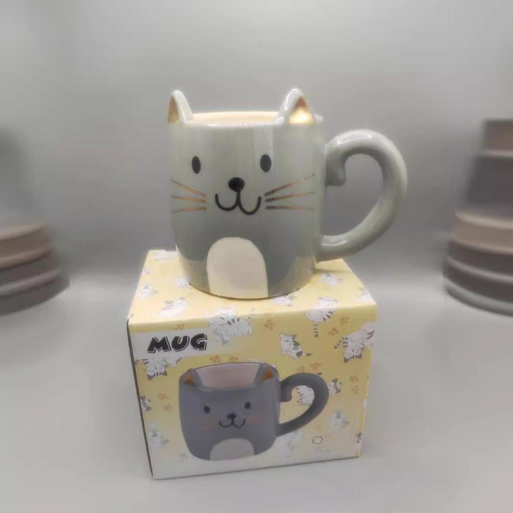 Hrnek Kreslený Keramický Šálek Černá Kočka Šálek Šedá Kočka Šálek Kancelářský Šálek na Vodu Dětský Šálek na Mléko Snídaňový Šálek