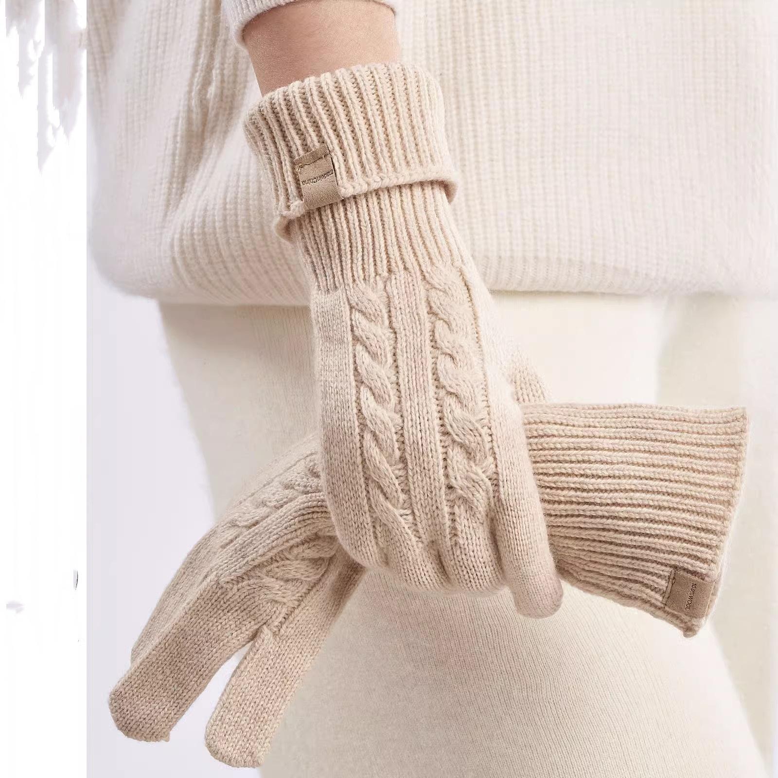 Зимние перчатки из чистой шерсти, модные и теплые. Однотонные вязаные перчатки без пальцев из крученой шерсти