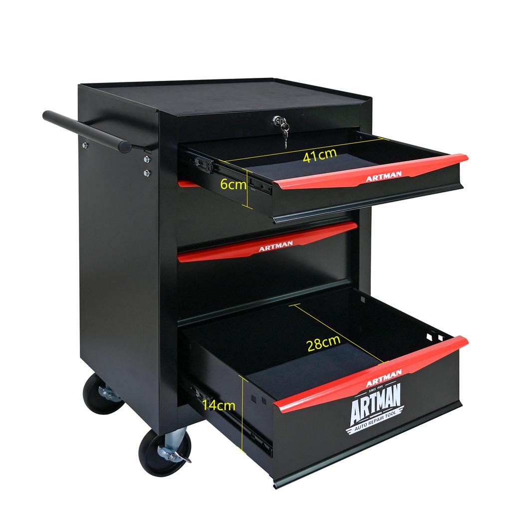 Mobile Metal Tool Cabinet with 4 Drawers, 508 mm (20 Inch), and Ball-Bearing Drawer Slides, Organizing Steel Tool Box – Black-Red
