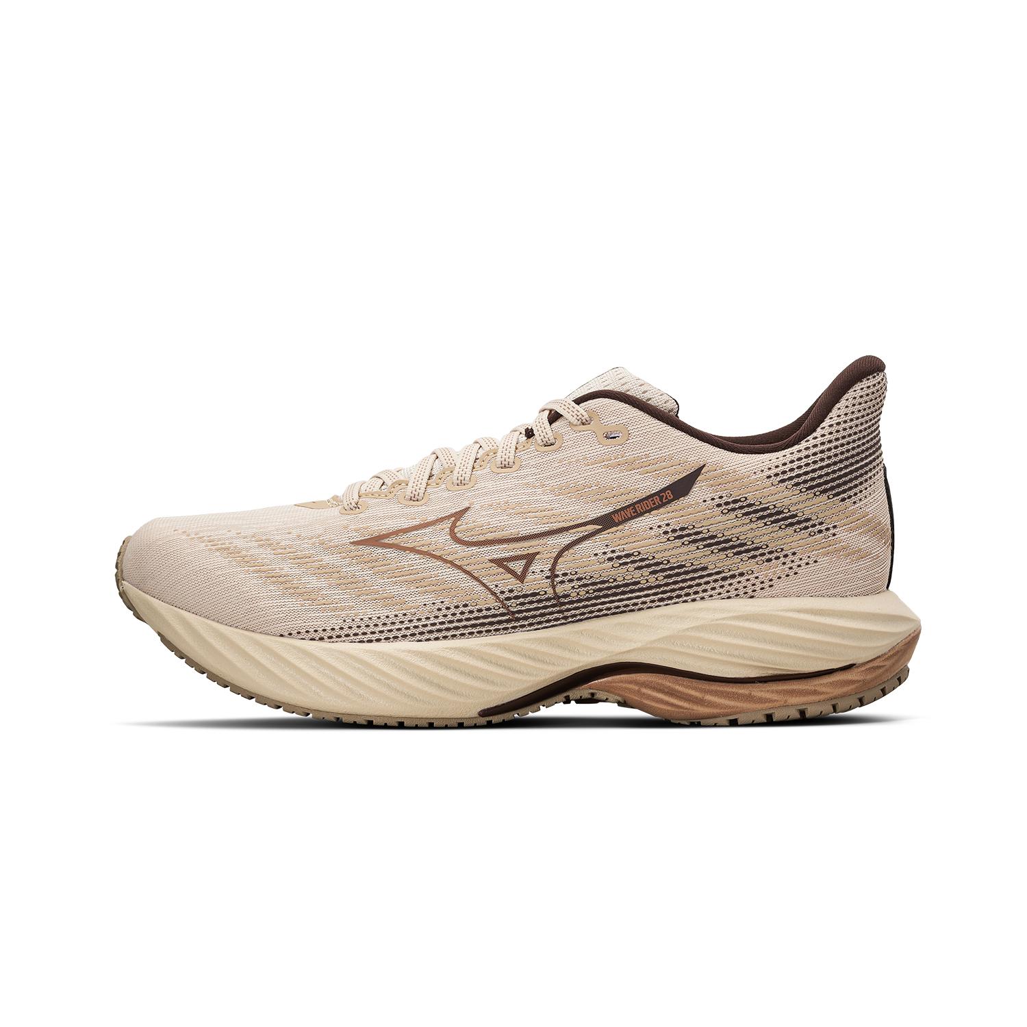 Mizuno Wave Rider 28 Unisex Low Top Beige-Brown Running Shoes Breathable Mesh Fabric Cushioned Slip-resistant Comfort J1GC240561 38.5