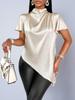 Autumn Faux Silk Asymmetrical Hem Women's Shirt 2025