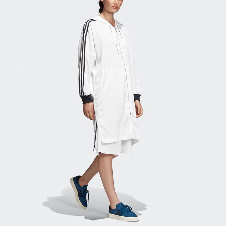 Adidas Originals Trefoil Zip Hoodie Long Windproof Jacket Women Jacket White DU7255