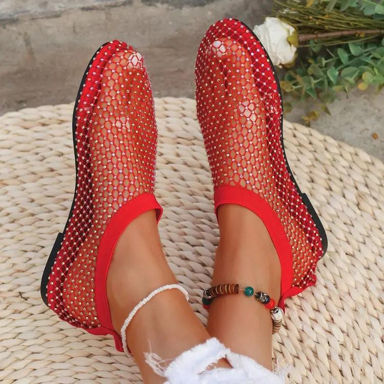 Fashion 2025 Summer Women's New Round Toe Flat Bottom Sandals Hollow Short Boots Water Diamond Sexy Flat Bottom Fashion Banquet Slippers