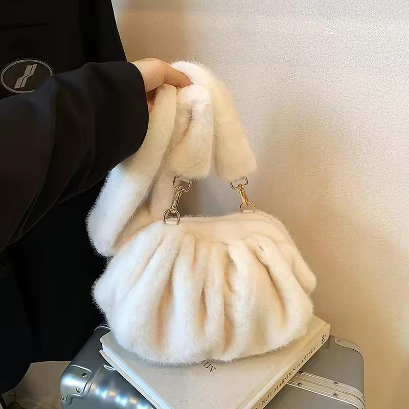 Fashi Soft Plush Hobo Bags for Women Designer Fluffy Faux Fur Lady Handbag Luxury Clutch Bag Female Winter Shell Crossbody Bag