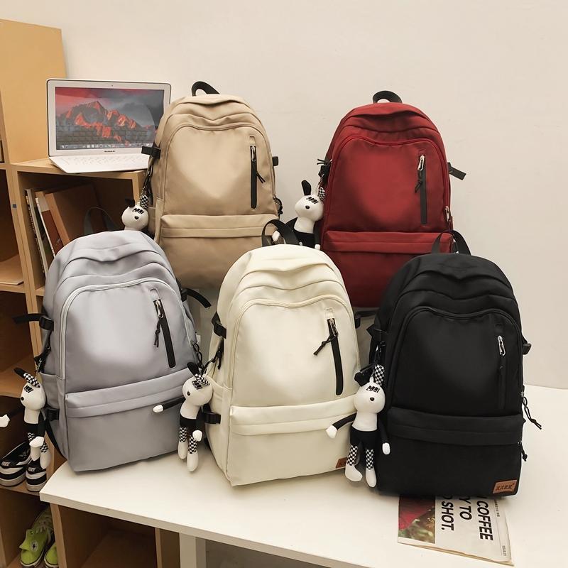 Male Solid Color Backpack Female Large Capacity Student Schoolbag