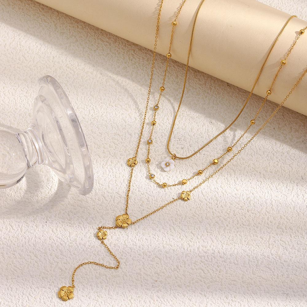 MamacitaSlay 316L Stainless Steel Zircon Multilayer Flower Necklace 18K Gold Plated Waterproof Jewelry Women's Elegant Necklace