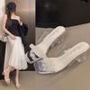 Transparent Sandals Women's High Heels Summer 2025 New Middle Heel Fashion Crystal Thick Heel Outer Wear Rhinestone Cool Slippers