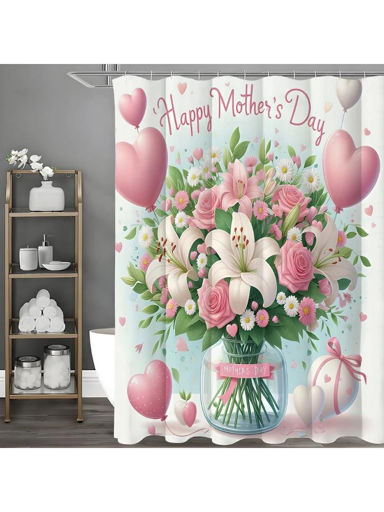 

Mother S Day Lily And Rose Bouquet Love Shower Curtain, Bathroom Decorative Shower Curtain, Waterproof Shower Curtain With Hooks W60H190(CM)-1 Pcs