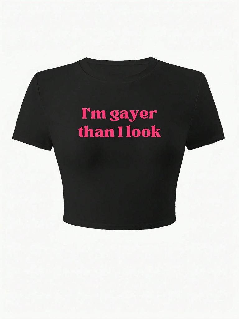Y2K Retro Style Slimming Cropped T-shirt with English Print