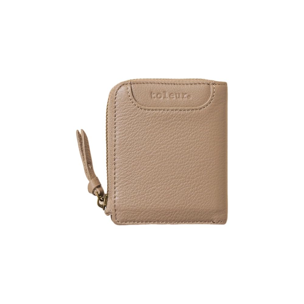toleur Mini Zipper Cowhide Genuine Leather Mini Simple Wallet, Leather, Greige, Women's Wallet, Design, 12029-GBE