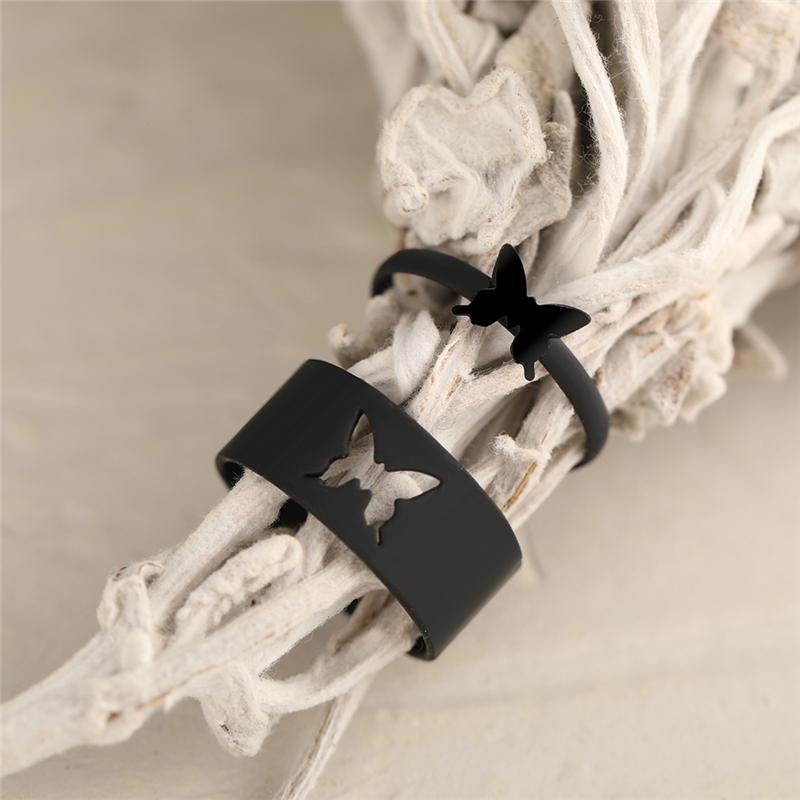 1Pair Couple Hollow Butterfly Silver Alloy Ring Set Women Men Party Jewelry Gifts Love Key Anillos