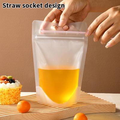 Handheld Beverage Packaging Self-Supporting Bag Disposable Frosted Liquid Juice Self Sealing  And Cold Beverage Bag