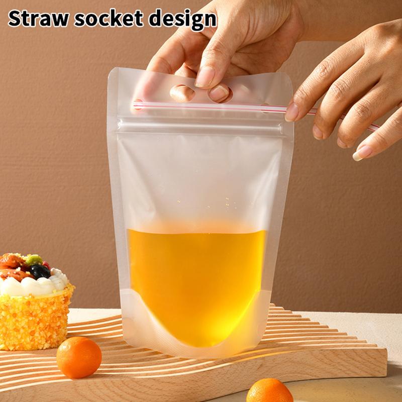 Handheld Beverage Packaging Self-Supporting Bag Disposable Frosted Liquid Juice Self Sealing And Cold Beverage Bag
