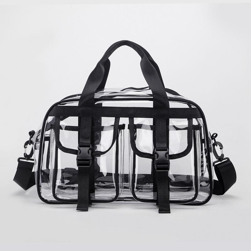 

Fashion Versatile Solid Color PVC Transparent Travel Duffels 2026 New Hot Sale Zipper Simple Large Capacity Casual Shoulder Bag чёрный