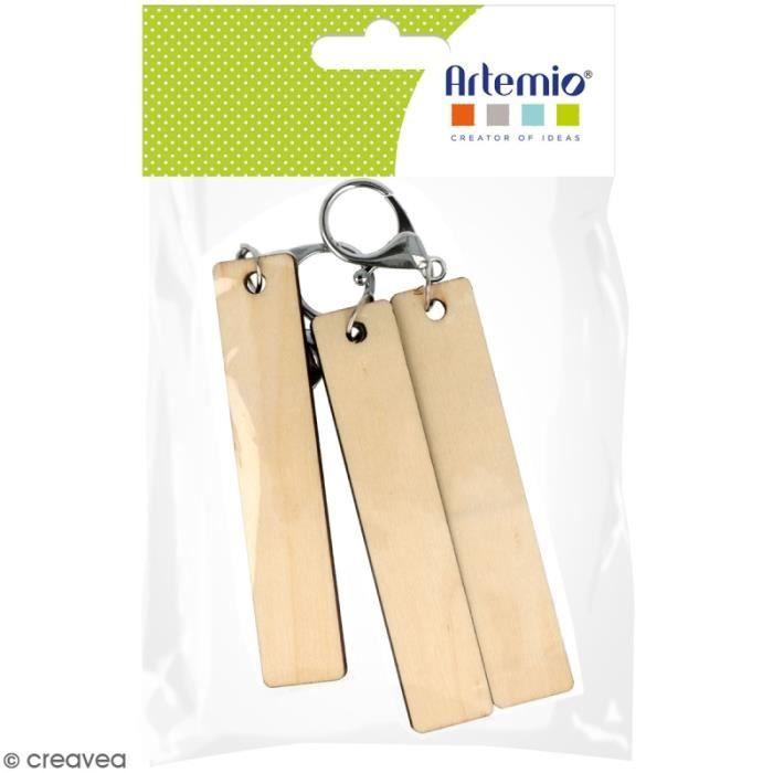 Porte-clés Rectangulaire en bois à décorer - 2 x 10 cm - 3 pcs