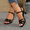 Fashion Size 34-45 PU Leather Women's Stiletto Sandals Summer Round Toe Cross Strap Anti-Slip Fish Mouth High Heels Sandalias De Mujer