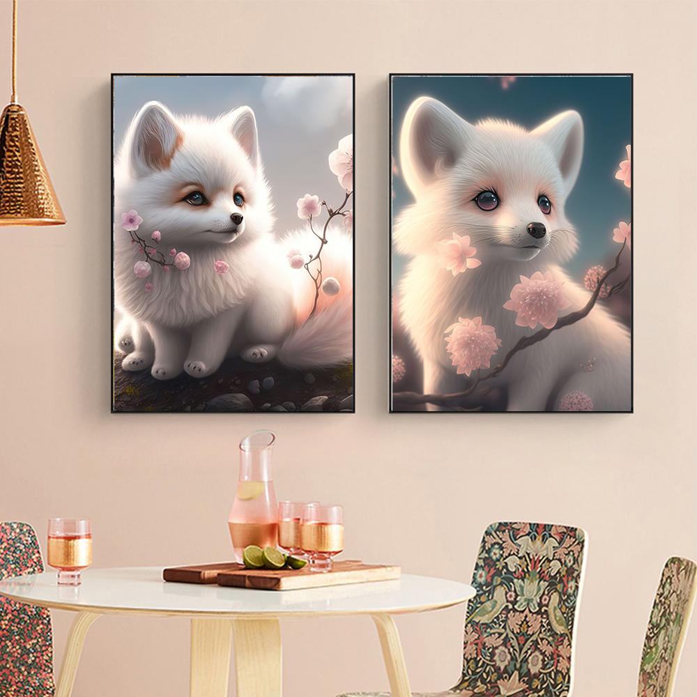 Animal Cute Baby Fox Pink Cartoon Prints Poster Canvas Painting Modern Wall Art Pictures For Living Room Bedroom Home Decoration