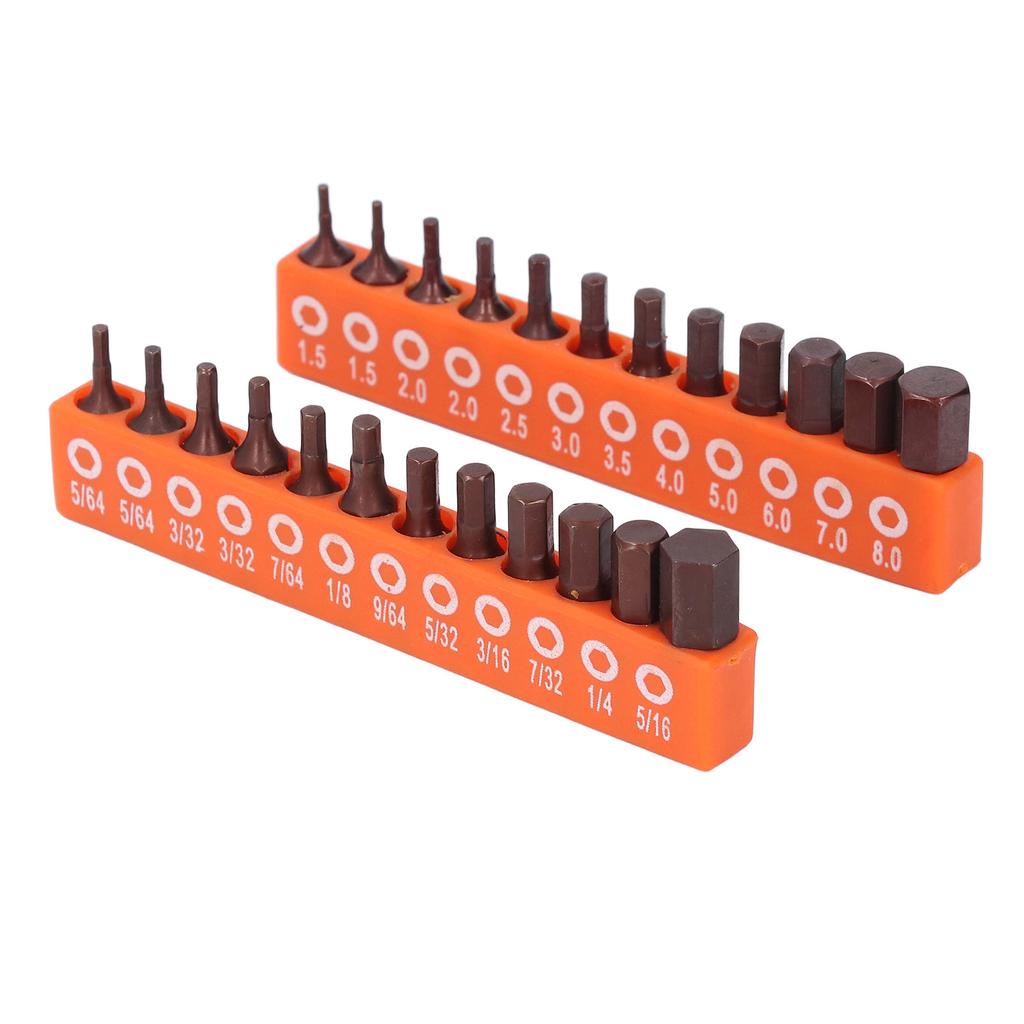 24 Pcs Hex Head Drill Bit Set 1/4 Inch Hex Shank S2 Alloy Steel Metric and SAE Hex Bit Set for Indus