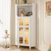 Angoliera Bianca con Finitura Laccata e Illuminazione LED – Cassettiera con Controllo App, per Soggiorno, Libreria, Bagno (63,5*124 cm, Bianco)