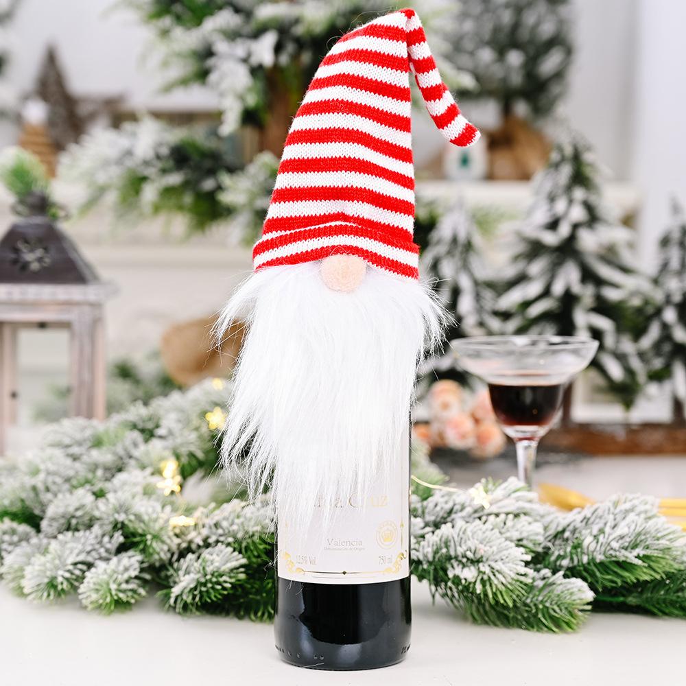 

Christmas Wine Bottle Cover Santa Claus Faceless Doll Champagne Bottle Cover Christmas Party Beer Bottle Decor Supplies New Year Red and white stripes,1pc