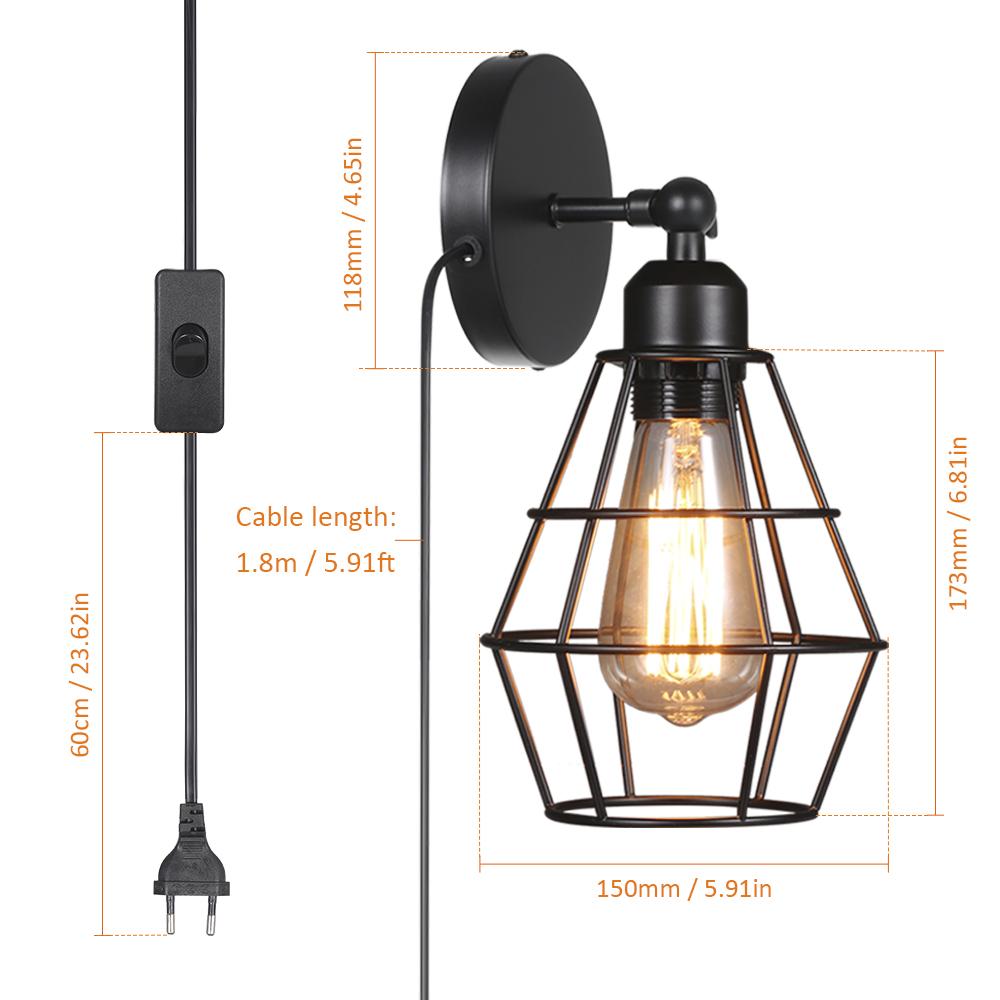 Tomshine AC 220–240 V Wandleuchte, Lampenschirm, E27-Sockel mit Schalter, Innenwandleuchte im Vintage-Stil