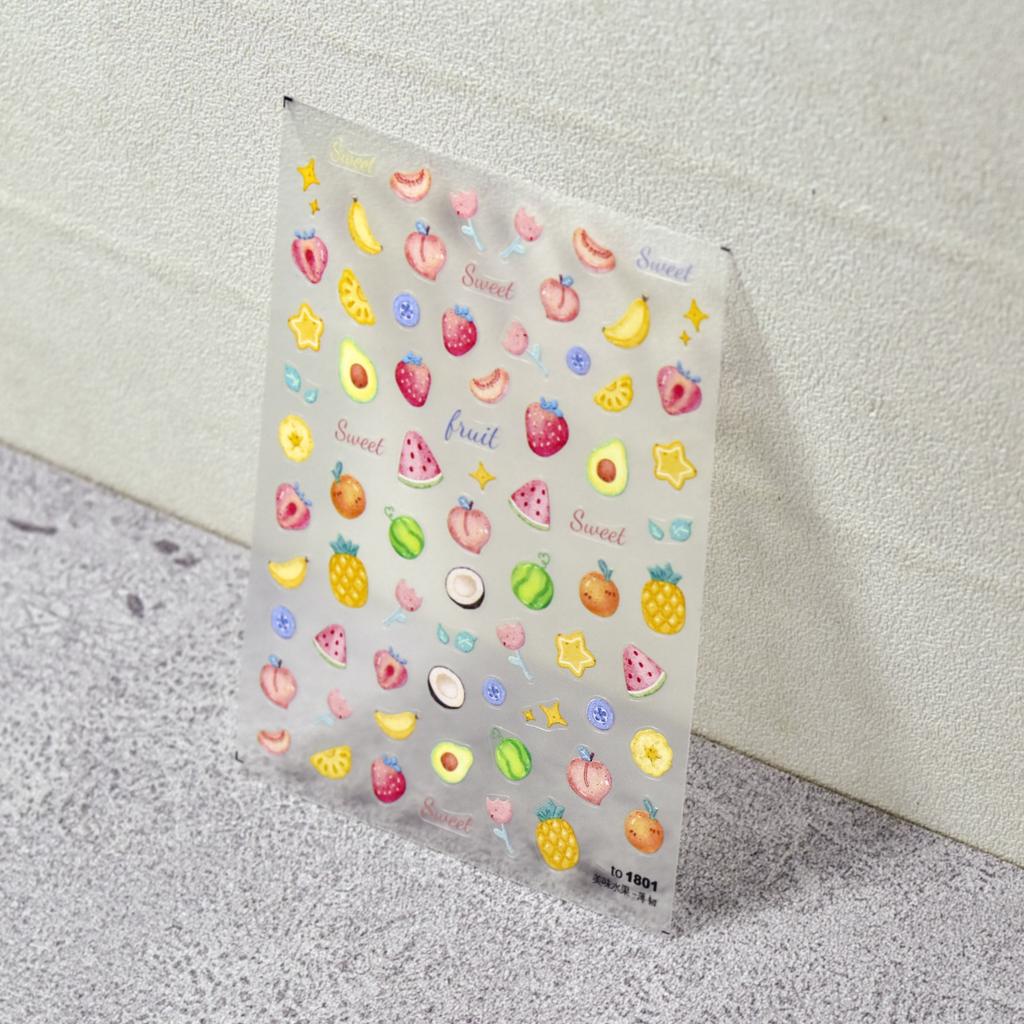 Fruit Party Nail Art Sticker Pineapple Pitaya Kiwi Fruit Apple Watermelon Strawberry Orange Pomegranate Peach Fig Manicure Decal