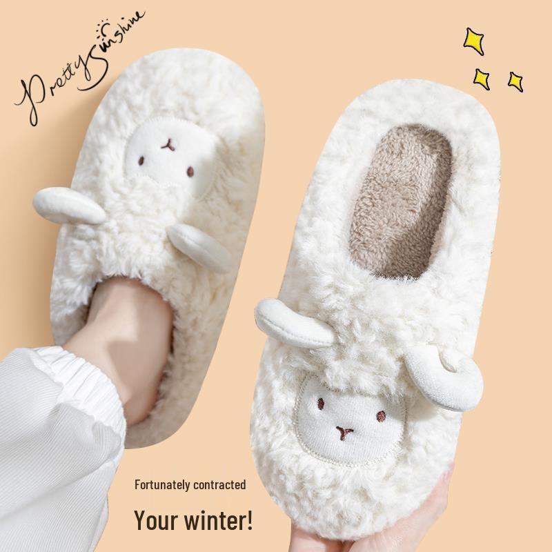 TEMU Süße Schaf Winter Baumwoll Hausschuhe für Paare - Warme Plüsch Indoor Schuhe für Damen & Herren