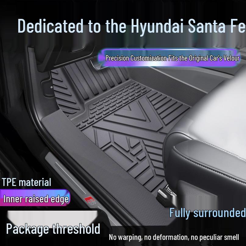 

Hyundai Santa Fe TPE Full Coverage Floor Mats: Waterproof, Anti-dirt Carpet & Door Sill Protection Single Layer: TPE Mat