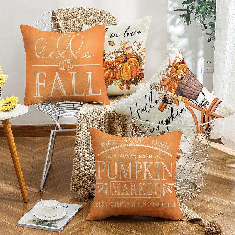 Autumn New Pumpkin Maple Leaf Pillow Cover Letter Print Sofa Home Decoration Cushion Pillow Backrest