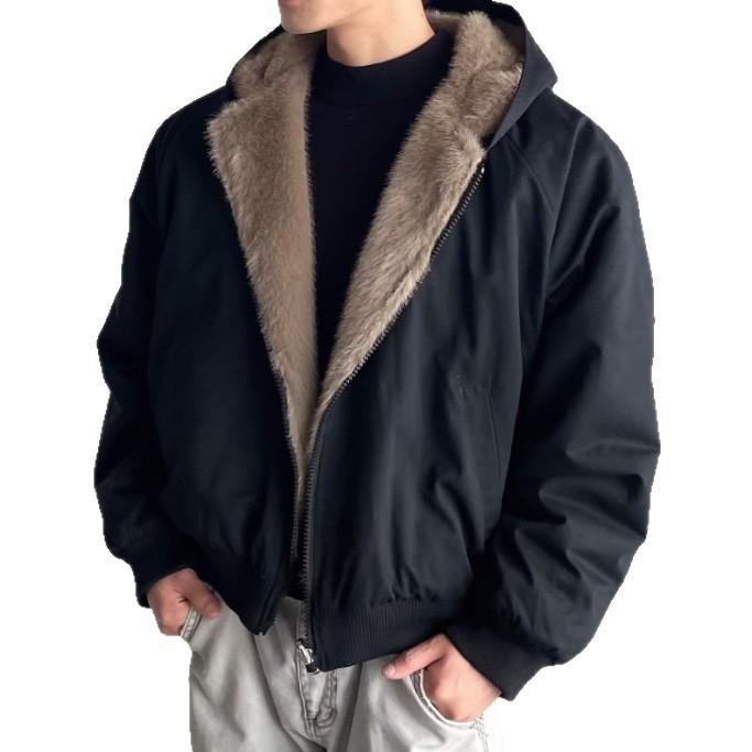 American High Street Hooded Cotton Jacket - Men's Winter Fur Collar Outerwear