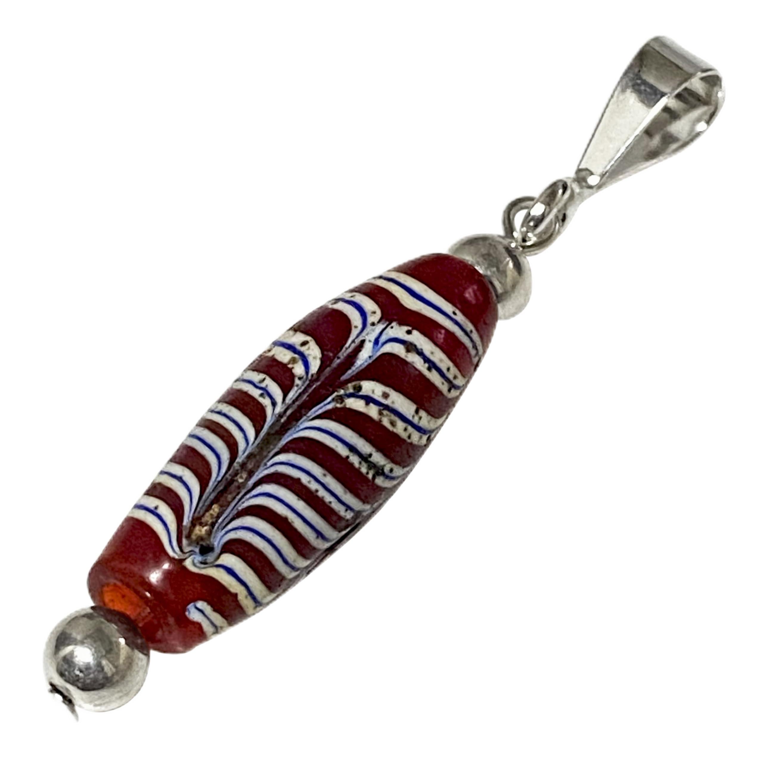 

Venetian glass bead, antique bead, silver 925 pendant top, feather bead, Venetian trade bead, pendant head, antique beads, handmade bead, glass bead,