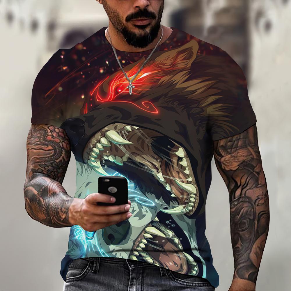 Nové tričko Wolf pro muže Fierce Animal Lion Tiger 3D potištěná tílka s krátkým rukávem Trička Pánské oblečení Oversized tričko
