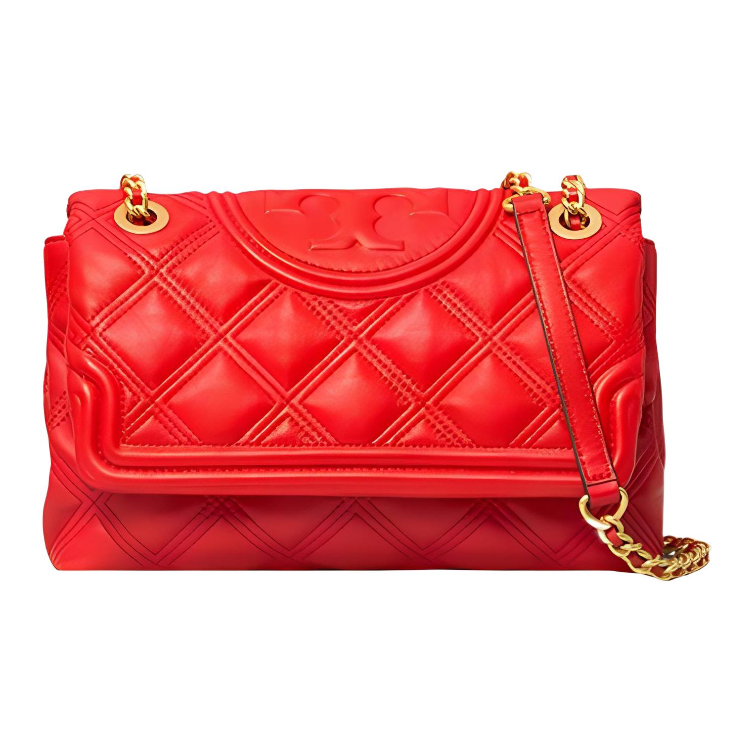 

Tory Burch Fleming Diamond Quilted Embossed Print Woven Chain Leather Shoulder Bag Women Shoulder Bag Red 56716-612 Basic Set (Bag+Dust Bag)
