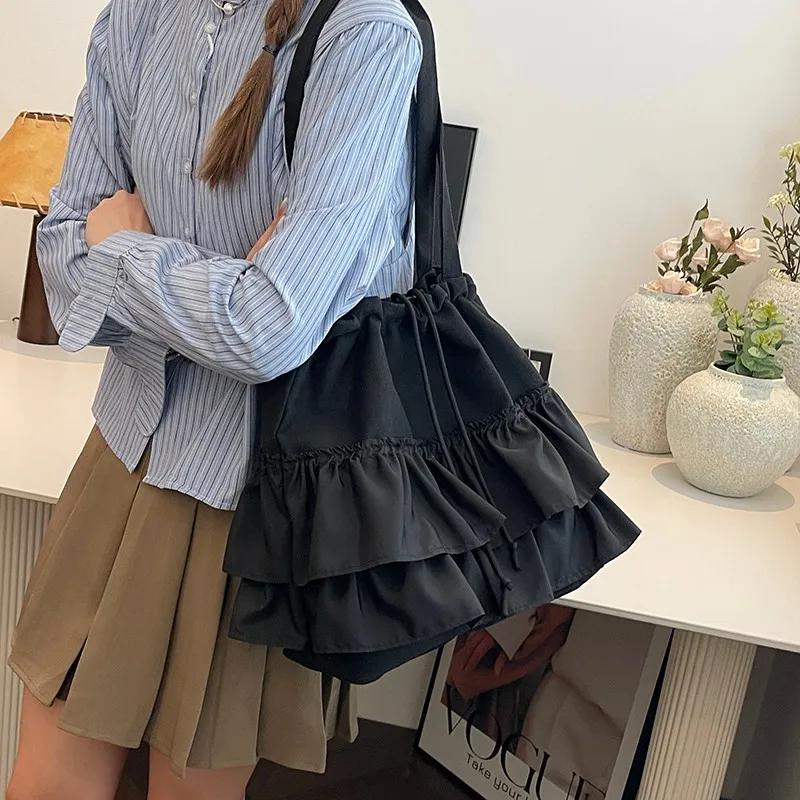 Summer Design Thin Yarn Sweet Women's Tote Bag Casual Lazy Style Big Bag 2026 High Quality Lace Small Skirt Shoulder Bags