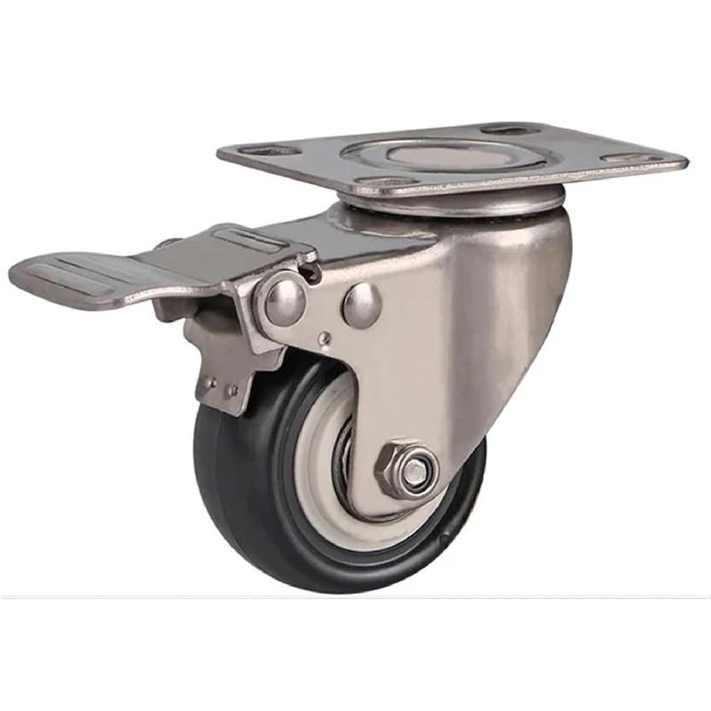 2Pcs 2 Inch Casters Wheels with 304 Stainless Steel Frame Polyurethane Tread Mute No Rust for Humid Environment Industrial PU Casters(Flat Brake,1.5