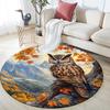 Autumn Owl Round Area Rug,Carpet Rug for Living Room Bedroom Sofa Playroom Decor,Non-slip Floor Mat