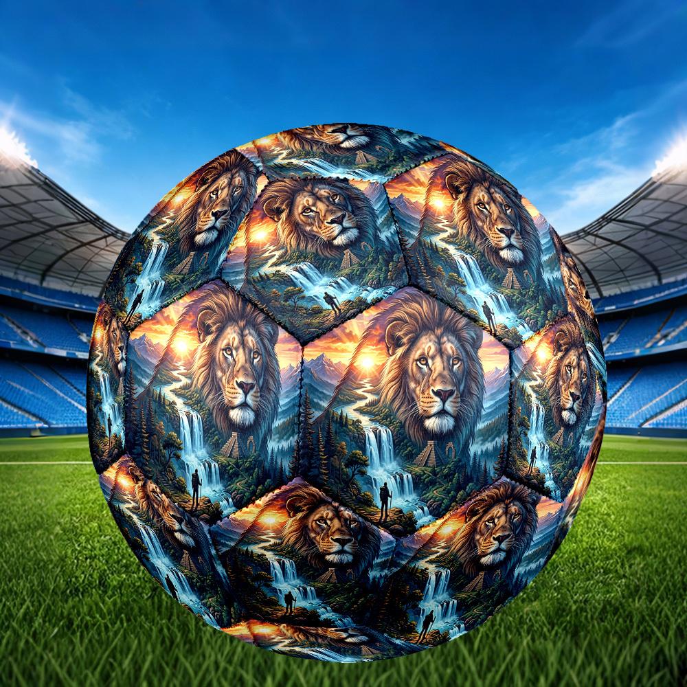 1pc Lions Majesty Theme Soccer Ball Football, Size 5, Lightweight PVC, Durable Outdoor Training Soccer Ball, Gift M61411